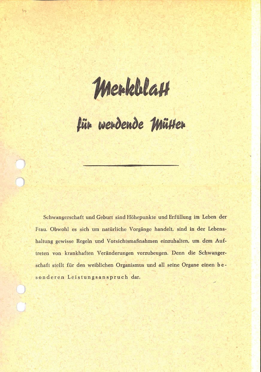 Merkblatt für werdende Mütter Merkblatt für werdende Mütter